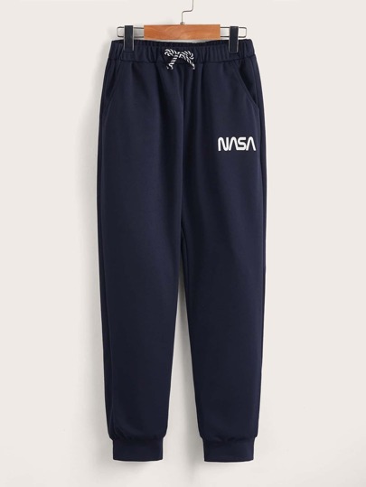 SHEIN Little Byeori Tween Boy Letter Print Knotted Waist Casual Sports Pants, Suitable For Spring/Autumn Daily Wear
