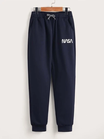 Tween Boy Letter Print Knuten Midja Casual Sportbyxor, Lämpliga För Vår/Höst Vardagskläder