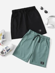 SHEIN Tween Boys 2 Packs Patched Detail Track Shorts - Multicolor - View 1