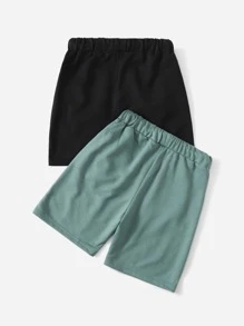 SHEIN Tween Boys 2 Packs Patched Detail Track Shorts - Multicolor - View 2