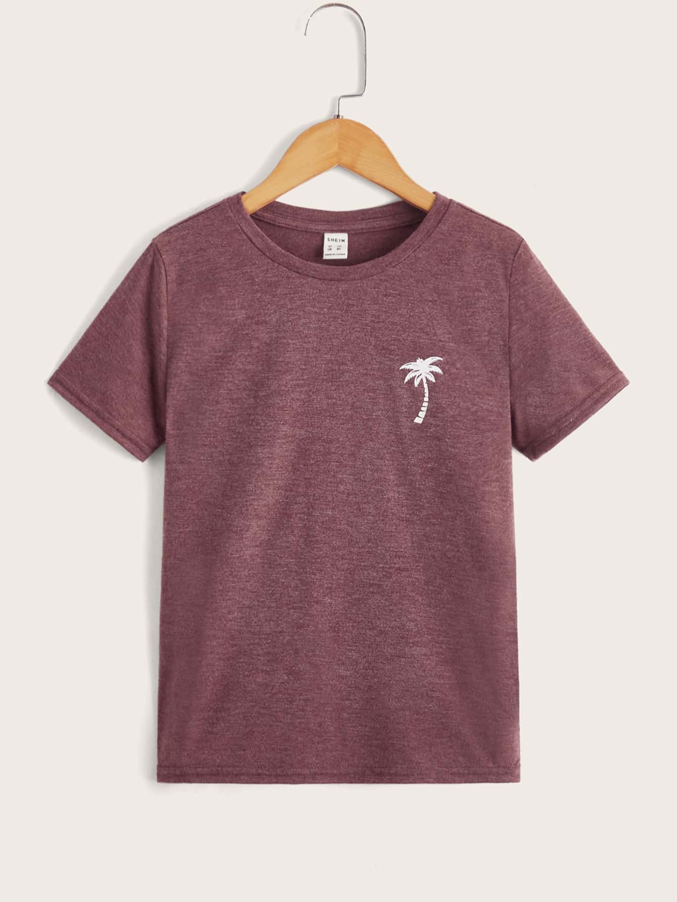 SHEIN Tween Boy Coconut Tree Print Casual T-Shirt, Suitable For Summer Daily Wear