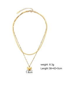 Heart Charm Layered Necklace - Yellow Gold - View 3