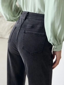 MOTF PREMIUM 直筒款牛仔褲 - 深灰色 - 查看 5