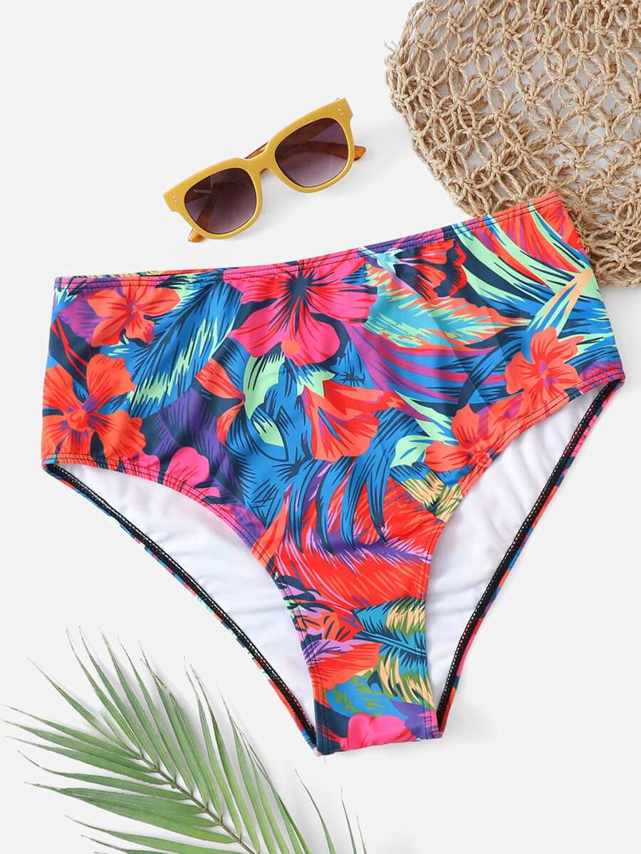 Plus Floral Print Bikini Bottom, For Summer Beach Vacation - Multicolor - View 1