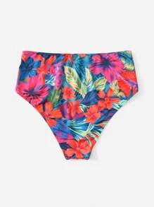 Plus Floral Print Bikini Bottom, For Summer Beach Vacation - Multicolor - View 2
