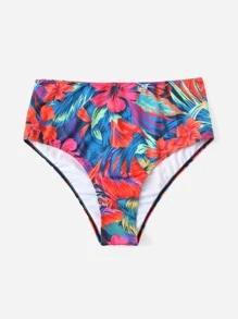 Plus Floral Print Bikini Bottom, For Summer Beach Vacation - Multicolor - View 3