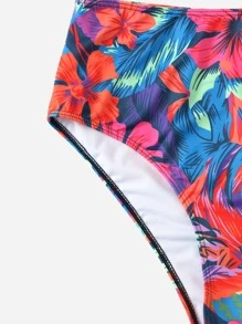 Plus Floral Print Bikini Bottom, For Summer Beach Vacation - Multicolor - View 5