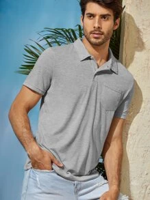 GENTILAND Men Patch Pocket Solid Polo Shirt - Light Grey - View 1