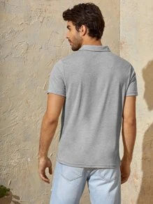 GENTILAND Men Patch Pocket Solid Polo Shirt - Light Grey - View 2