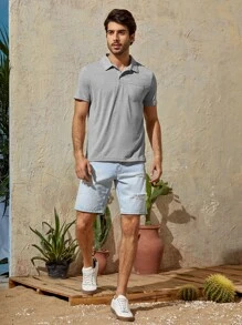 GENTILAND Men Patch Pocket Solid Polo Shirt - Light Grey - View 3