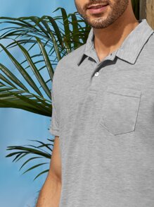 GENTILAND Men Patch Pocket Solid Polo Shirt - Light Grey - View 4