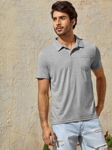 GENTILAND Men Patch Pocket Solid Polo Shirt - Light Grey - View 5
