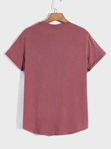 GENTILAND Nam Áo thun Bông Đồ họa Chữ cái Curved Hem - Gỗ đỏ - Xem 2