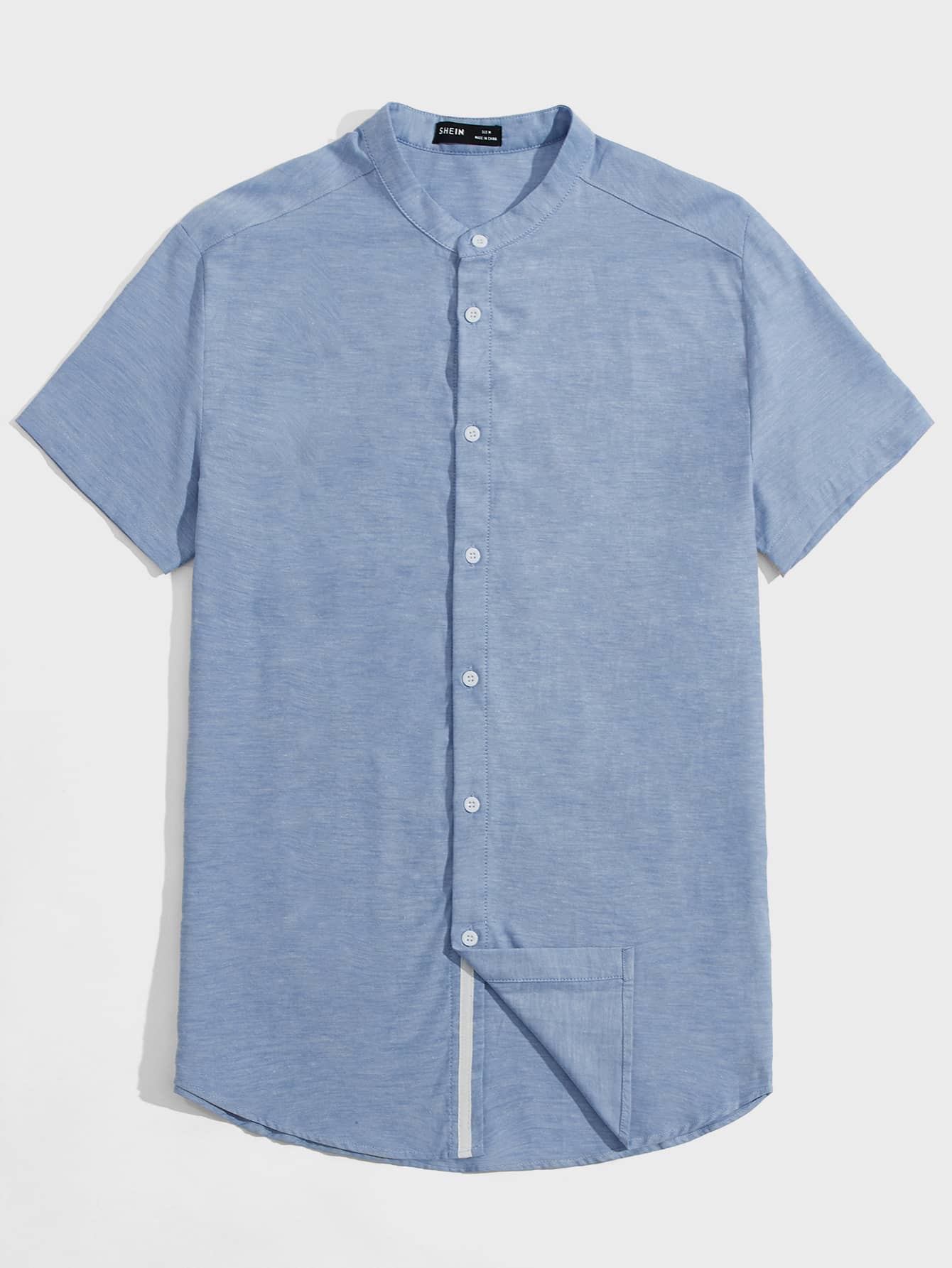 Manfinity VCAY Men Cotton Mock-Neck Solid Shirt - Blue - View 1