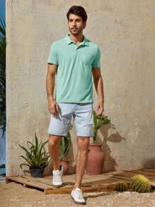 GENTILAND 男士貼布口袋素色polo襯衫 - 薄荷綠 - 查看 3