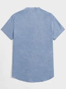 Manfinity VCAY Men Cotton Mock-Neck Solid Shirt - Blue - View 2