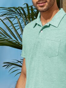 GENTILAND 男士貼布口袋素色polo襯衫 - 薄荷綠 - 查看 4