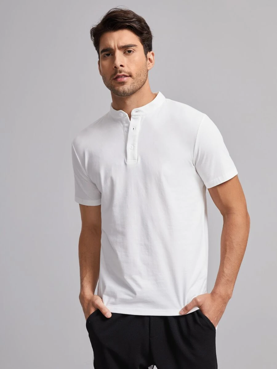 Manfinity VCAY Men Cotton Solid Stand Collar Polo Shirt