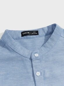 Manfinity VCAY Men Cotton Mock-Neck Solid Shirt - Blue - View 3