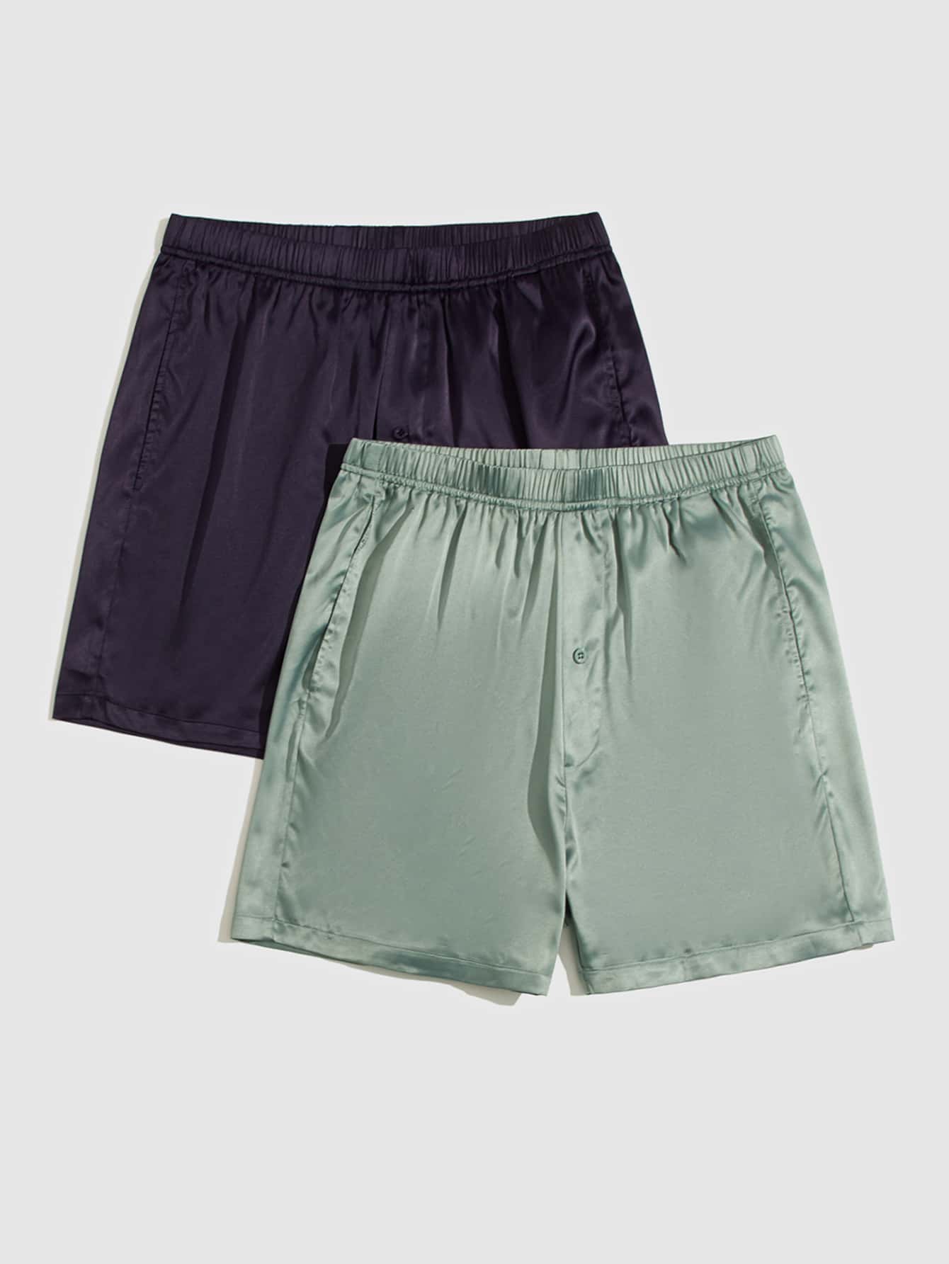 SHEIN Men 2 Packs Satin Sleep Shorts - Multicolor - View 1