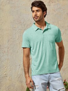 GENTILAND 男士貼布口袋素色polo襯衫 - 薄荷綠 - 查看 5