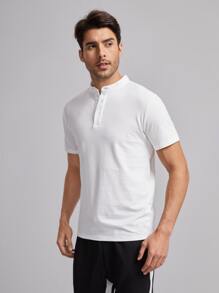 Manfinity VCAY Men Cotton Solid Stand Collar Polo Shirt