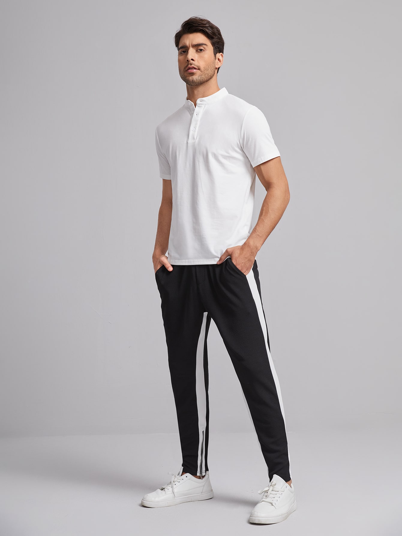 Manfinity Basics Men Cotton Solid Stand Collar Polo Shirt SHEIN USA