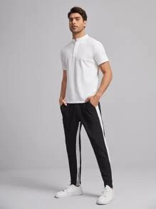 Manfinity VCAY Men Cotton Solid Stand Collar Polo Shirt