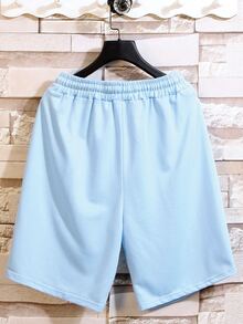 Manfinity Campus Court Aesthetic Post--Men Letter Graphic Drawstring Waist Shorts - Blue - View 2