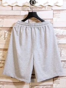 Manfinity Campus Court Aesthetic Post--Men Letter Graphic Drawstring Waist Shorts - Light Grey - View 2