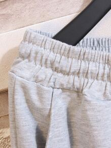 Manfinity Campus Court Aesthetic Post--Men Letter Graphic Drawstring Waist Shorts - Light Grey - View 6