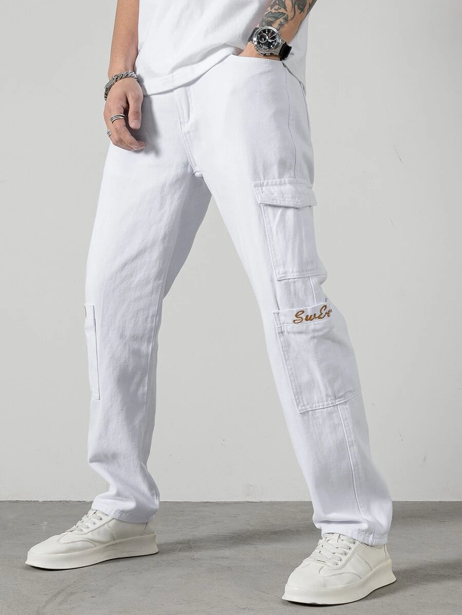 Manfinity Quần Jeans Nam Túi Bị tách màu trơn - trắng - Xem 1