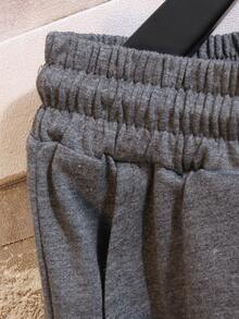 Manfinity Campus Court Aesthetic Post--Men Letter Graphic Drawstring Waist Shorts - Dark Grey - View 5