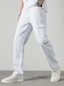 Manfinity Quần Jeans Nam Túi Bị tách màu trơn - trắng - Xem 3