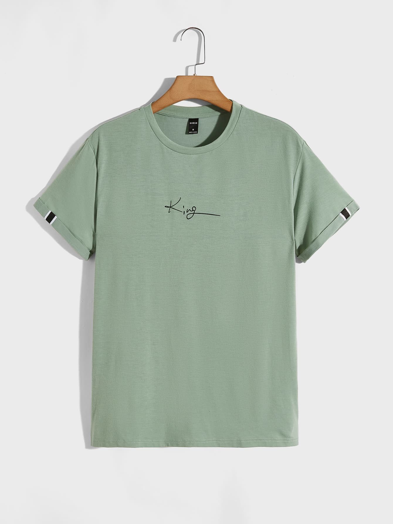 GENTILAND Men Letter Graphic Roll Sleeve Tee - Mint Green - View 1