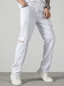 Manfinity Quần Jeans Nam Túi Bị tách màu trơn - trắng - Xem 4