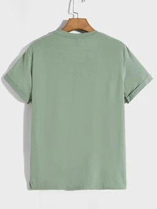 GENTILAND Men Letter Graphic Roll Sleeve Tee - Mint Green - View 2