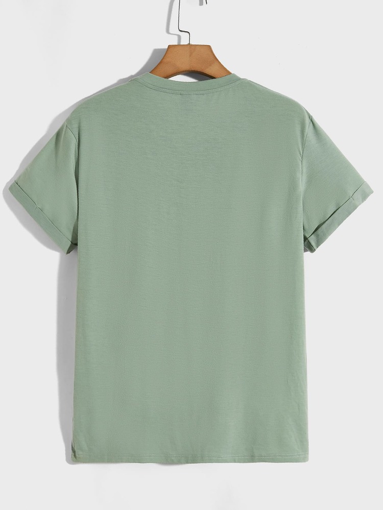 GENTILAND Men Letter Graphic Roll Sleeve Tee - Mint Green - View 2