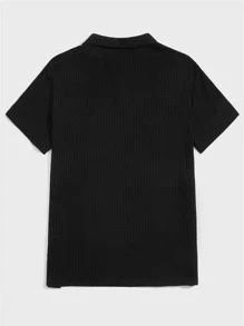 GENTILAND Men Waffle Knit Polo Shirt - Black - View 2