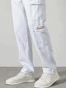 Manfinity Quần Jeans Nam Túi Bị tách màu trơn - trắng - Xem 6