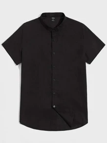 Manfinity NiteLyfe Nam Áo sơ mi Bông Chất rắn Cổ giả Ngực đơn - màu đen - Xem 1