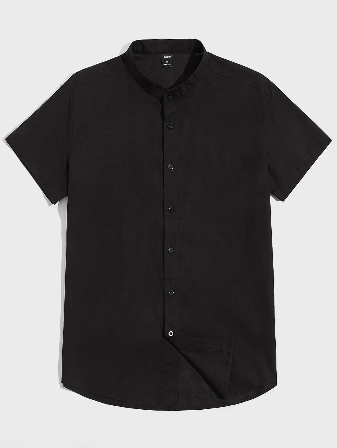 Manfinity NiteLyfe Nam Áo sơ mi Bông Chất rắn Cổ giả Ngực đơn - màu đen - Xem 1