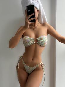 SHEIN Swim 夏日沙灘花環連接頂部比基尼 - 彩色 - 查看 1