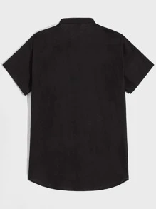 Manfinity NiteLyfe Nam Áo sơ mi Bông Chất rắn Cổ giả Ngực đơn - màu đen - Xem 2