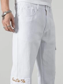 Manfinity Quần Jeans Nam Túi Bị tách màu trơn - trắng - Xem 7
