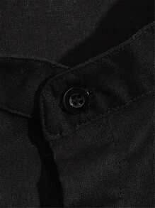 Manfinity NiteLyfe Nam Áo sơ mi Bông Chất rắn Cổ giả Ngực đơn - màu đen - Xem 4