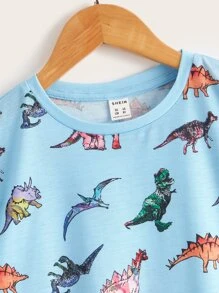 SHEIN 男孩恐龍圖案T恤 - 彩色 - 查看 3