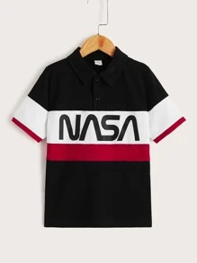 SHEIN Boys Letter Graphic Colour Block Polo Shirt - Multicolor - View 1