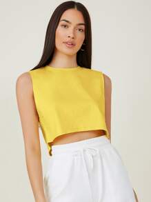 SHEIN BASICS Women Minimalist Solid Color Sleeveless Knitting Top - Yellow - View 1