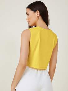 SHEIN BASICS Women Minimalist Solid Color Sleeveless Knitting Top - Yellow - View 2